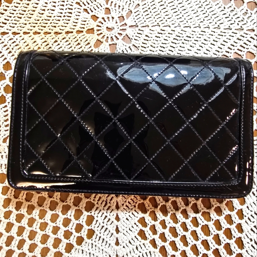 Ande" Black Quilted Patent Leather Clutch, women's vintage purse